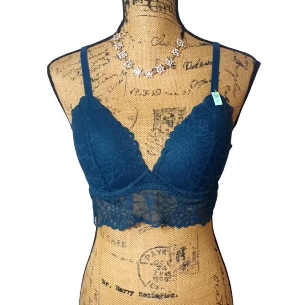 Victorias Secret Pink Bralette L Teal Lightly Lined Racerback Lace NEW